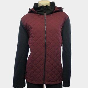 Andrew Marc Mixed Media Diamond Quilted Burgundy & Black Jacket Size XL